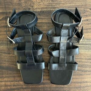 ZARA Black Leather Sandals, Size 39.
